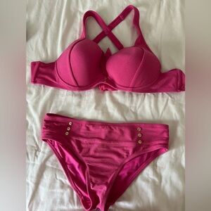 Time and Tru Fuchsia Bikini with Gold Buttons